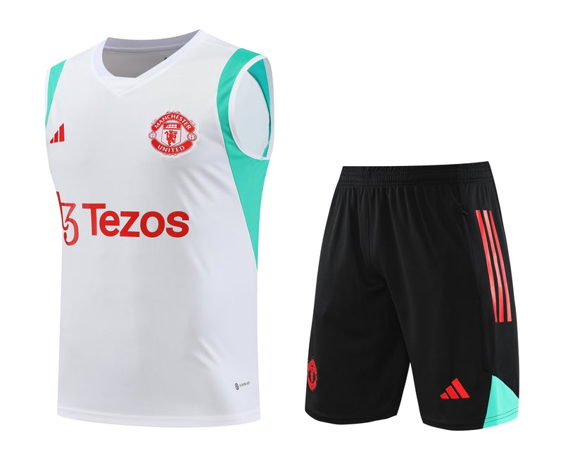 Kit Treino Manchester United 23/24 Adidas - Branco com Preto