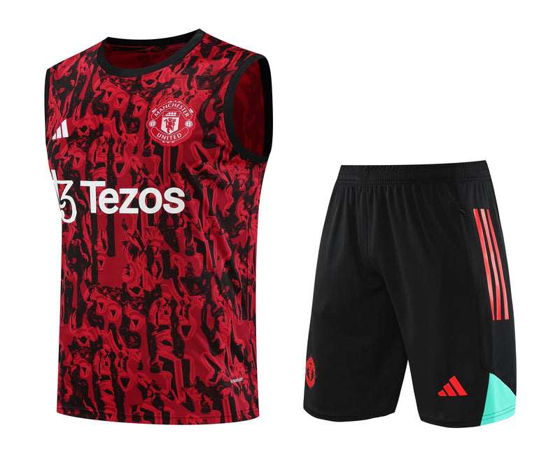 Kit Treino Manchester United 23/24 Adidas - Preto com Vermelho